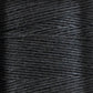 A close-up view of tightly wound black thread or yarn from the 16/5 Linen Rug Lacing (Black) | Mini-cone by Stuart C. Hurlbert & Co., showcasing the texture and detail of each strand. The smoothness is evident, with fibers appearing neatly aligned, hinting at the strength that makes them ideal for the heaviest rugs.