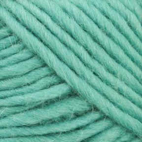 Close-up image of thick, soft Lamb's Pride Bulky Yarn by Brown Sheep in a solid light teal color, showcasing its texture and twisted strands. The yarn appears fluffy and neatly wound, filling the entire frame—a perfect pick for knitters and crocheters dreaming of cozy woven blankets or Icelandic sweaters.