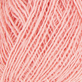 Here's a close-up image of a ball of Einband Lopi yarn by Berroco, Inc., showcasing the intricate details of the light pink fibers and strands tightly wound together. The soft, fluffy texture makes it perfect for delicate lace knitting projects.