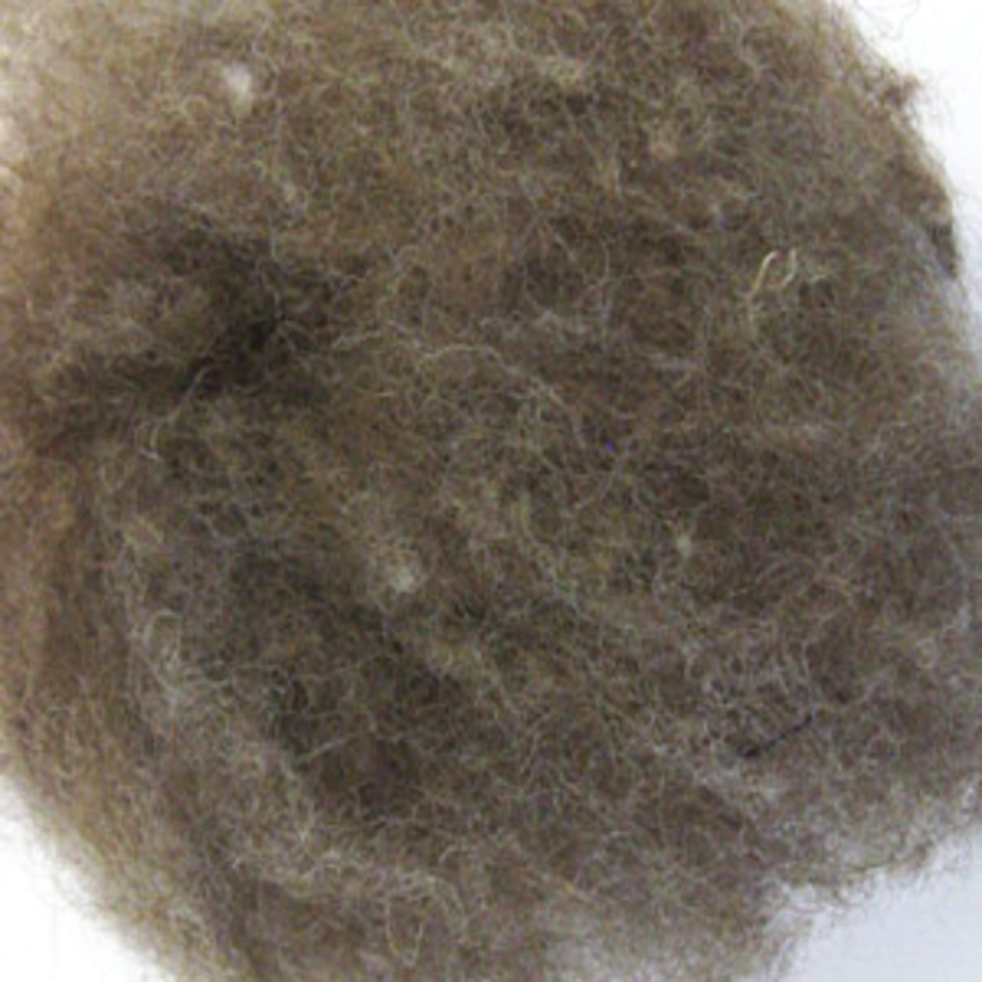 A close-up photo of a ball of brown and grey Harrisville Dyed & Carded Wool Fiber from Harrisville Designs, set against a plain white background.