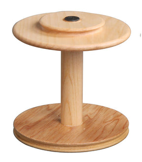 The Ashford Jumbo Bobbin by Ashford Handicrafts Limited is a wooden display stand with a circular top and base, designed for showcasing items. The natural wood finish gives it a rustic look, and it features a central supporting column connecting the top and base.