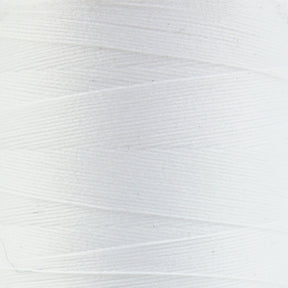 A close-up view of a white spool of Woolly Nylon Reinforcement Yarn by YLI Corp. The tightly wound yarn showcases a smooth, even texture with subtle linear patterns created by the overlapping strands. The image highlights the clean, crisp appearance of the yarn, often used for enhancing the durability of socks.