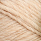 Close-up of Lamb's Pride Bulky Yarn in a tan-colored hue with a soft, fluffy texture. This yarn, produced by Brown Sheep, appears to be thick and tightly wound, reminiscent of those used by knitters and crocheters for Icelandic sweaters. It showcases detailed fiber strands and slight variations in color.