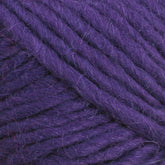 Close-up of thick, purple yarn with a slightly fuzzy texture. The strands of Lamb's Pride Worsted Yarn from Brown Sheep are tightly wound, showcasing their rich color and soft fibers—ideal for Navajo style weaving. The image emphasizes the intricacies of the yarn's texture and the detail in its individual threads.