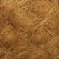 A close-up image of a mass of tangled, brown fibers. The strands are thin and curly, densely packed together, creating a textured, fuzzy appearance reminiscent of luxurious Victorian Brushed Mohair Yarn from Caledonian Dye Works. The overall color is a warm, golden-brown shade.