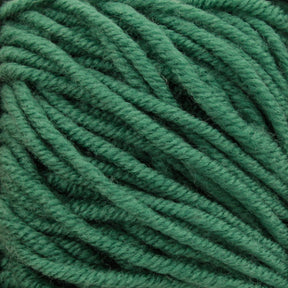 Close-up image of Plymouth Select Worsted Merino Superwash yarn fibers neatly coiled together. The texture of the Plymouth Yarn Co.'s superwash merino yarn is soft and slightly fuzzy, showcasing the individual strands and their twisted appearance. The vibrant green color is consistent throughout, offering excellent stitch definition for various projects.