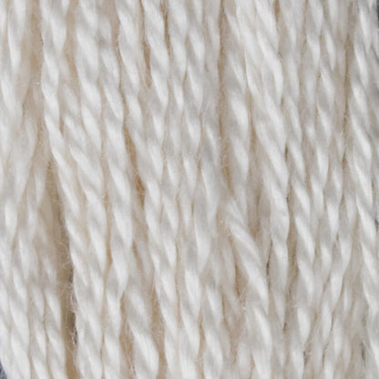 Close-up image of the 2/5 Natural Silk Yarn | Mini-cone by Henry's Attic. The white yarn strands, appearing soft and twisted, boast a slightly glossy texture reminiscent of natural silks. The image showcases the fine detail and individual fibers, emphasizing the smooth and even consistency of this premium silk yarn, making it ideal for dyeing projects.