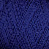 Close-up image of dark blue JaggerSpun Maine Line 2/20 Yarn on a large cone by Jagger Brothers, Inc., showcasing the intricate and tightly wound fibers and strands, creating a detailed texture. The overall appearance is rich and deep in color with a complex interweaving of threads.