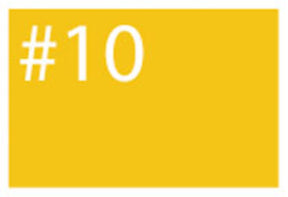 A solid yellow rectangle, achieved with Jacquard Products' Procion Dye (cellulose, silk), features the text "#10" in white in the top-left corner.