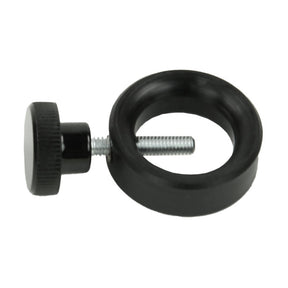 The Louët Flyer Sliding Guide (hook) Replacements from Louët Inc. features a black adjustable ring clamp with a screw and knob mechanism, designed for precision adjustments in various tools or equipment. The circular ring includes a threaded bolt and a large, textured knob for tightening.