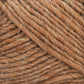 Close-up of a loosely coiled skein of Lamb's Pride Worsted Yarn by Brown Sheep in a warm, light brown color with slight tonal variations. The yarn fibers appear soft and slightly fuzzy, making it perfect for felting projects and giving it a natural, subtly rustic texture.