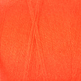 A close-up image of a soft, bright orange Mini-Cone of 8/2 Cottolin Organic Yarn by Maurice Brassard, with individual strands visible, showcasing its texture and fiber detail. The cotton linen blend yarn appears smooth and evenly wound, perfect for creating items like a Cottolin Tea Towel Kit.