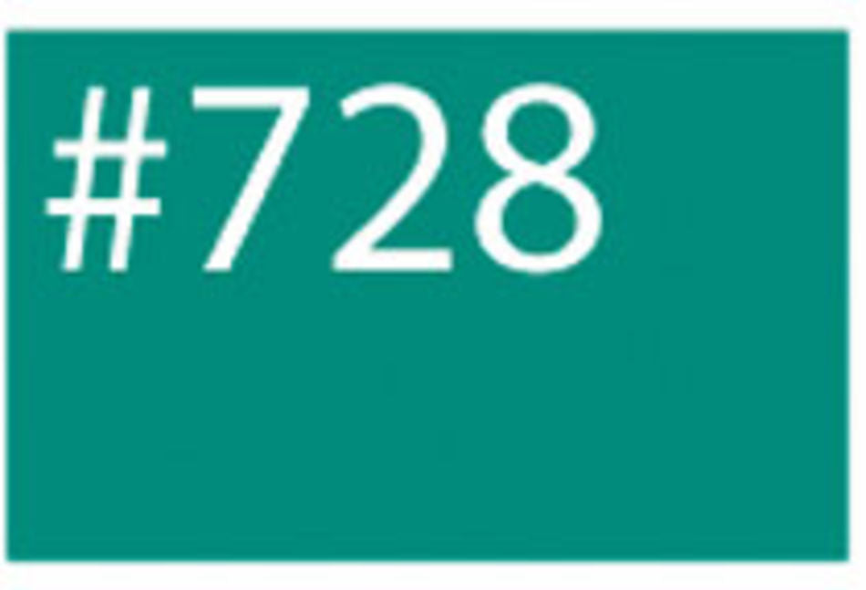 A rectangular sign in vibrant teal from G & K Craft's WashFast Acid Dyes collection, featuring the white text "#728" prominently in the center.