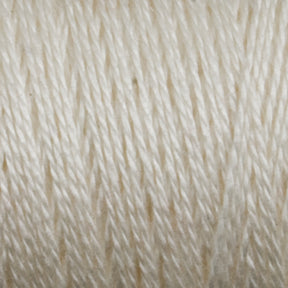 Close-up image of a spool of off-white, environmentally friendly yarn with tight, uniform strands. The texture is slightly rough, and the fibers are evenly twisted together, creating a consistent diagonal pattern across the spool—perfect for knitters seeking sustainable materials. Featured product: 8/2 Bamboo Yarn | Mini-cone by Maurice Brassard.