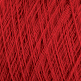 Close-up image of Jagger Brothers, Inc. JaggerSpun Maine Line 3/8 Yarn in a rich red hue. The worsted spun fibers are tightly intertwined, creating a textured pattern. The consistent color and fine quality of these soft medium-grade wool strands enhance their uniformity.