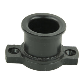 The Louët Inc. Louët Irish Tension orifice is a black, cylindrical flange made of plastic or metal, featuring a wide circular base with two mounting holes on either side. The central hollow section is designed for pipe or rod connection, and it is displayed against a plain white background.