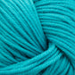 A close-up image of tightly wound, brightly turquoise yarn from Plymouth Yarn Co.'s Plymouth Select Worsted Merino Superwash line. The texture of the superwash merino fibers is clearly visible, showcasing the individual strands twisted together. The vibrant color and detailed stitch definition are the focal points of the image.