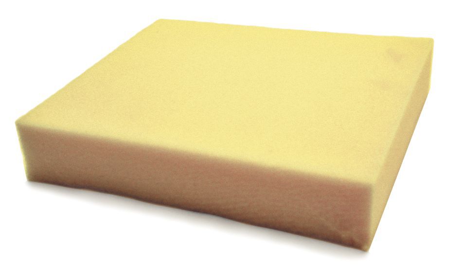 A rectangular Needle Felting Foam Pad (9" X 8") from Rochford Supply, Inc is displayed against a plain white background. This yellow foam pad appears to be of medium density and has a smooth surface with slightly rounded edges, making it perfect for needle protection during your felting projects.