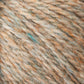 Close-up of a skein of Harrisville Designs' Peace Fleece Yarn, showcasing a mix of predominantly light brown and orange hues, accented with hints of blue and green. The texture appears soft and slightly fluffy, indicating a wool and mohair blend that is ideal for worsted weight knitting projects.