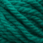 Close-up image of Halcyon Yarn Classic Rug Wool | Strand by Caledonian Dye Works, showcasing its thick, twisted green yarn with hand-dyed texture and fibers. The strands appear soft and slightly fuzzy, tightly wound together to create a robust and cozy appearance perfect for knitting or crocheting projects. Ideal for rug weavers seeking trusted Classic Rug Wool quality.