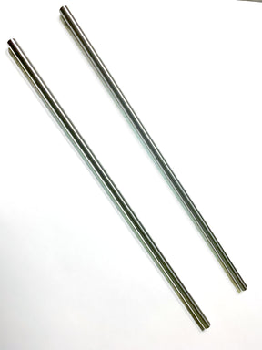 Two parallel Louët Irish Tension Flyer Rods (each) by Louët Inc. are placed on a white surface. The rods, uniform in thickness and polished to reflect light, create a minimalist arrangement with no other objects or background elements.