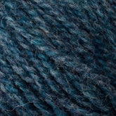 Close-up image of Bartlettyarns' Bartletts Maine Wool - Sport in blue and gray mixed yarn, showing its detailed texture. The sport weight yarn strands are tightly spun together, creating a rich, textured appearance with a blend of various shades of blue and gray.