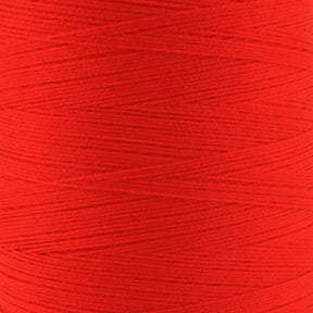 A close-up of a spool of bright red Woolly Nylon Reinforcement Yarn by YLI Corp., showing the fine strands wound tightly in a diagonal pattern. The texture and color are vibrant, giving a detailed view of the yarn's surface—ideal for crafting durable socks.