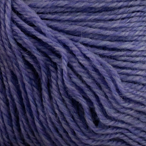 Close-up of strands from Knitting Fever Painted Desert Yarn, displaying a delicate purple hue and super fine weight. The individual fibers are visible, revealing a soft and slightly fuzzy texture. This yarn by Knitting Fever / Euro Yarns is tightly twisted, forming a uniform pattern perfect for crafting lightweight accessories with long color changes.