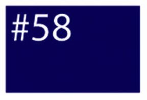 A dark blue rectangular sign with the number "#58" written in bold white text in the top left corner, reminiscent of the deep hues achieved with Jacquard Products’ Procion Dye for cellulose and silk. The rest of the sign is blank.