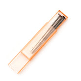 The Clover Needle Felting Tool Refill by Bryson Distributing, Inc. includes four long metal dental explorer tools with pointed tips, stored in an orange transparent plastic case. The case features a slide-top lid that is partially open, revealing the tools inside.