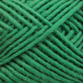 A close-up image of Brown Sheep's Lamb's Pride Worsted Yarn in green, showcasing the intricate patterns and textures created by the interwoven strands. This yarn is soft and fluffy, with slight variations in thickness that add depth to the texture—ideal for felting projects.