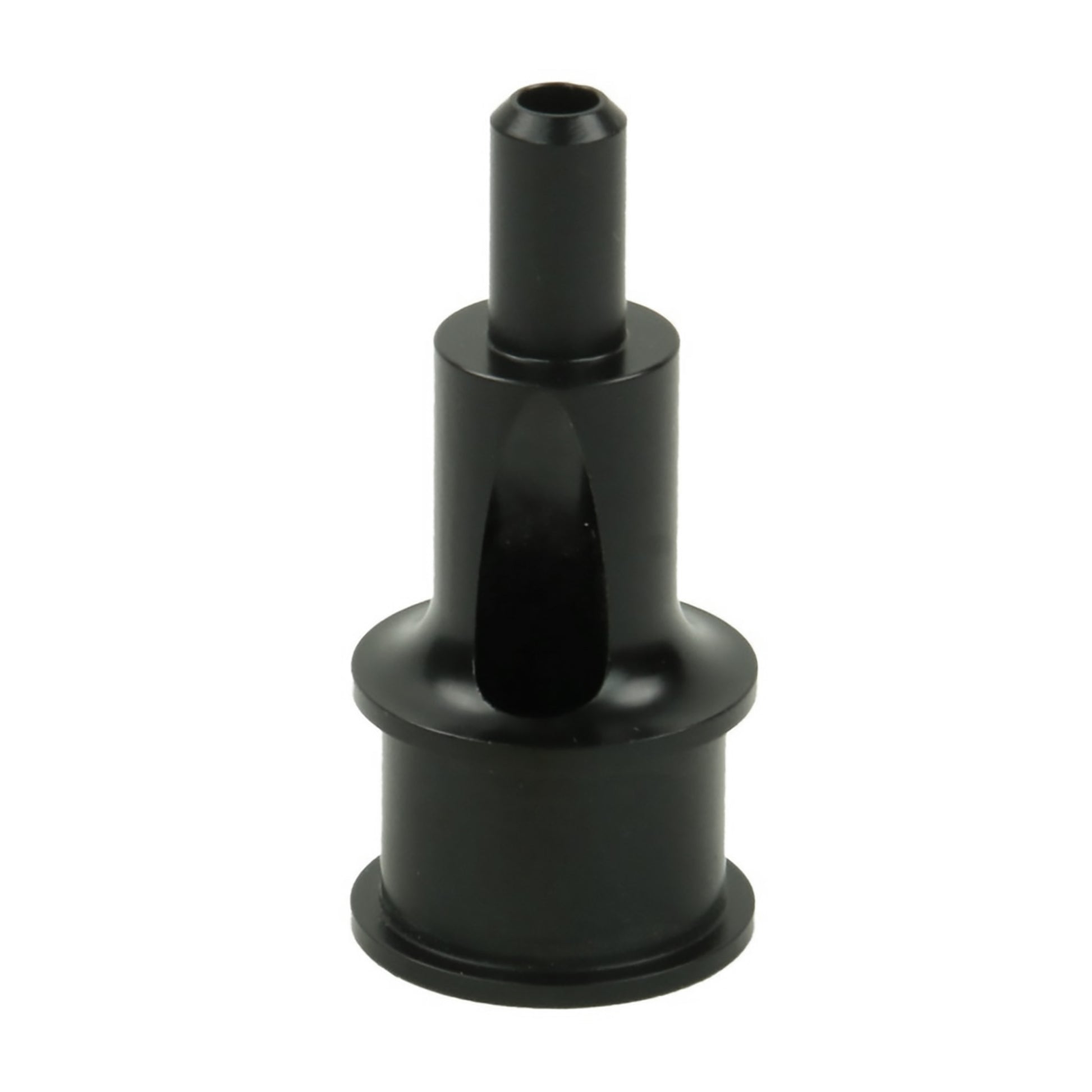 A Louët Irish Tension orifice from Louët Inc. features a black cylindrical design with a narrow nozzle at the top. The base is wider and flared, tapering at the middle before extending up to the slender nozzle. It appears to be a specialized, possibly plastic, attachment piece or connector.