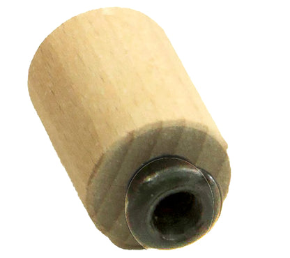 A close-up image of the Louët Irish Tension Round Flyer Bearing Insert for S10C IrT by Louët Inc., showcasing its cylindrical wooden structure with a small, hollow metal component at one end. The wood has a light, natural finish, and the metal part features a dark interior. The product is displayed against a plain white background.