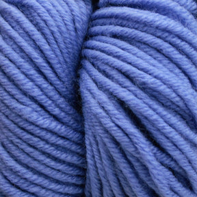 Close-up of two skeins of Plymouth Select Worsted Merino Superwash by Plymouth Yarn Co. The thick, blue yarn showcases a soft texture and is wound to accentuate its twisted fibers. Its consistent blue color provides a cozy, plush appearance with excellent stitch definition, making it ideal for knitting or crocheting projects.