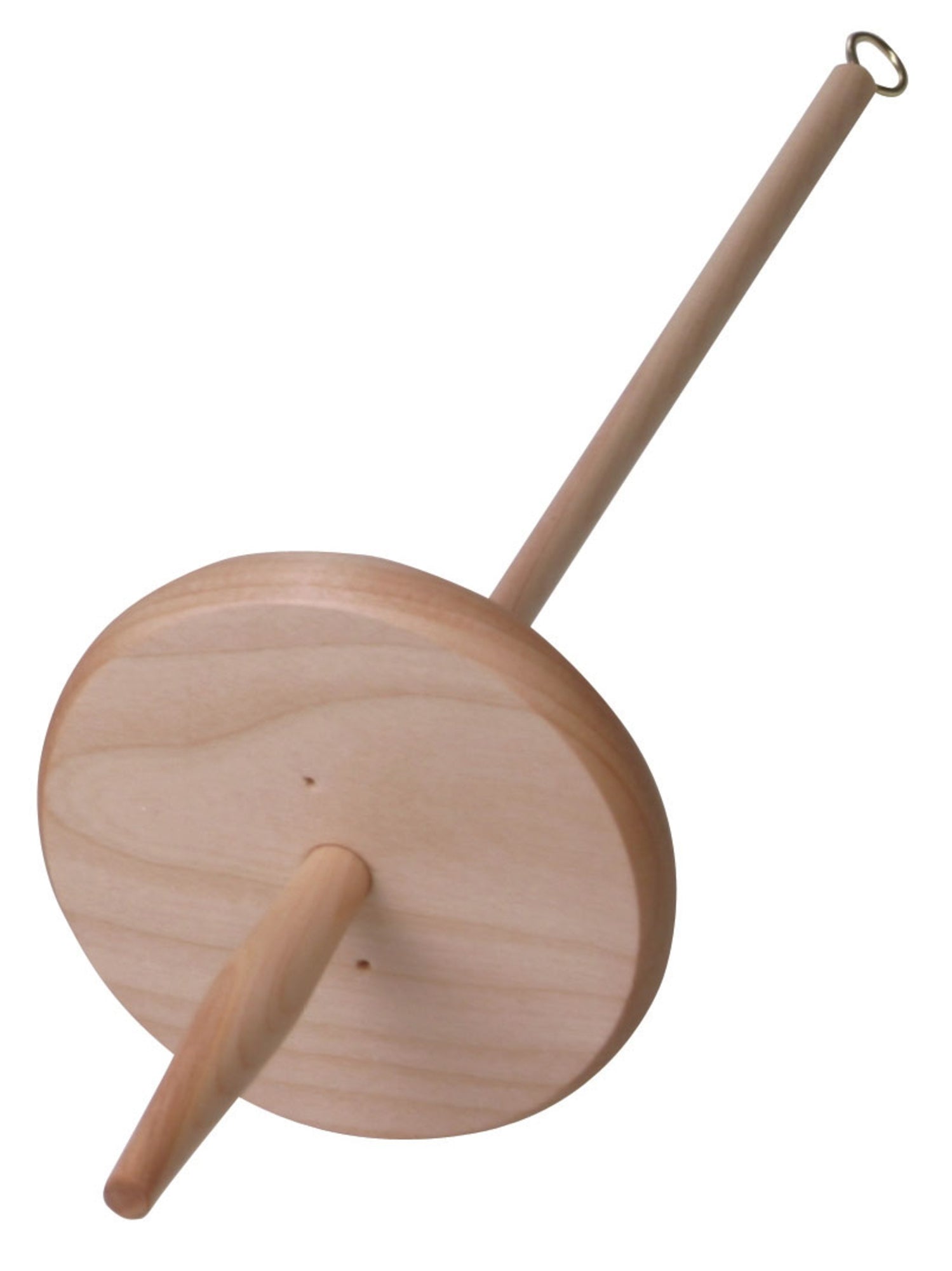 The Ashford Classic Drop Spindle by Ashford Handicrafts Limited features a smooth, circular whorl and a long shaft extending through it, topped with a small metal hook. With its light, natural wood finish, this spindle is perfect for the beginning spinner or simple tutor looking to hand-spin fibers into yarn or thread.