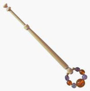 The Snowgoose Midland Spangled Lace Bobbins feature a unique design with a ring of assorted colored beads, including purples and browns, at one end. These decorative touches make this traditional wooden bobbin an essential tool for any lace maker.