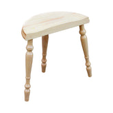 The Kromski Spinning Stool by Kromski North America features a small, light-colored wooden design with a semicircular seat and three ornate, turned legs. The natural wood grain is visible, giving it a rustic appearance that reflects quality woodworking. Reminiscent of traditional Kromski spinning wheel stools, this piece is showcased against a plain white background.