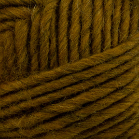 Close-up image of tightly wound, thick mustard yellow Lamb's Pride Bulky Yarn by Brown Sheep, showcasing its fuzzy texture and parallel strands, perfect for knit/crochet felting.