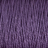 Close-up of a bundle of versatile Supreme Corp.'s 10/2 Pearl Cotton Yarn | Mini-cone in a rich purple hue. The texture of the yarn strands is clearly visible, showcasing intertwined fibers. The yarn appears soft and smooth, with consistent colorfastness throughout.