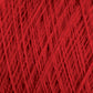 A close-up image of bright red JaggerSpun Maine Line 2/20 Yarn | Large Cone by Jagger Brothers, Inc., tightly wound into a ball. The yarn fibers are visibly textured, highlighting the intricate and crisscrossed pattern created by the strands. The overall view showcases the detail of the worsted spun yarns' composition and color.