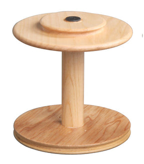 The Ashford Jumbo Bobbin by Ashford Handicrafts Limited is a wooden spool holder featuring a round base and top, specifically designed to hold a thread spool securely. It is crafted from light-colored wood and boasts a smooth, polished finish.