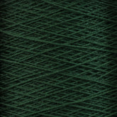 Close-up image of a mini-cone of deep green, 10/2 Pearl Cotton Yarn from Supreme Corp. The yarn is tightly wrapped in an orderly crisscross pattern, highlighting its texture and consistency. The rich green color stands out prominently with fibers that appear soft and slightly fuzzy.