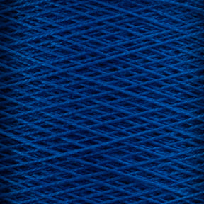 Close-up image of Supreme Corp's 10/2 Pearl Cotton Yarn in dark blue, wound in a crisscross pattern. The texture of this versatile mini-cone yarn is clearly visible, showcasing its fibrous and intertwined nature. The deep blue color is rich, uniformly distributed throughout the strands, and exhibits excellent colorfastness.