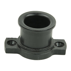 The Louët Irish Tension Replacement Orifice by Louet Inc. is a black, cylindrical rubber bushing with a flanged base, featuring two screw holes for mounting. It serves as a replacement part for Louët Spinning Wheels and is shown isolated on a white background.