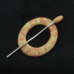 Celadon Carved Ring Shawl Pin by Bonnie Bishoff Designs