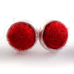 Red Felted Silver Stud Earrings by Cara Romano