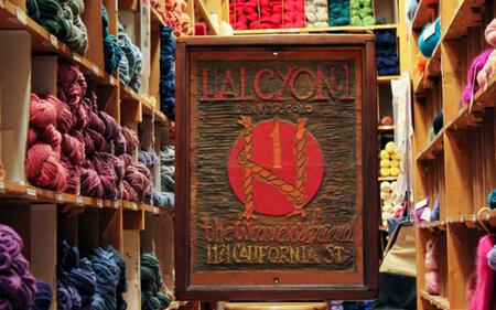 The original Halcyon Yarn wooden sign