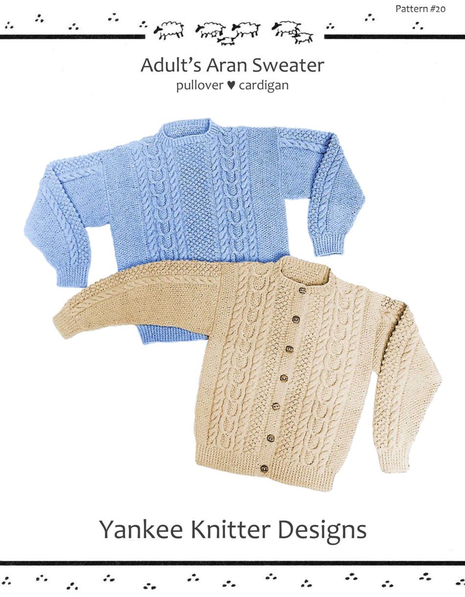 Knitting Patterns Adult Aran Sweater  Yankee Knitter