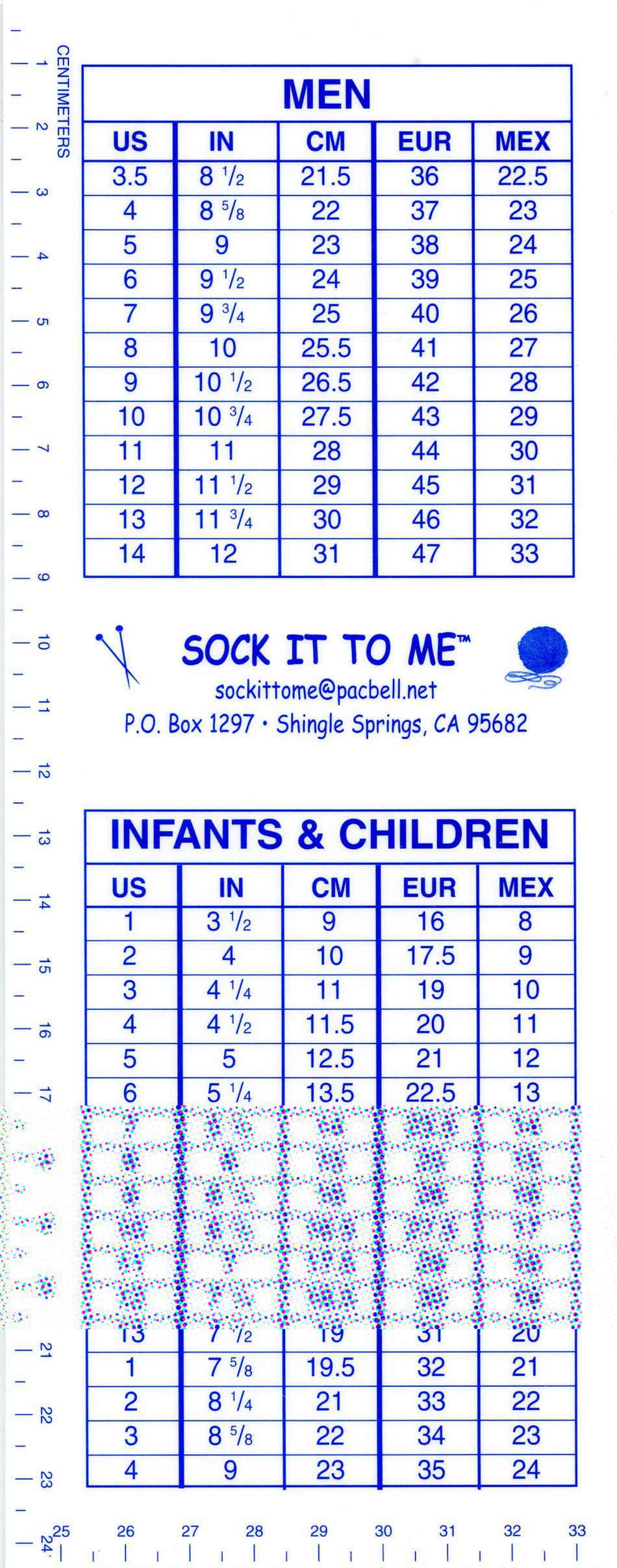 Knit Sock Size Chart