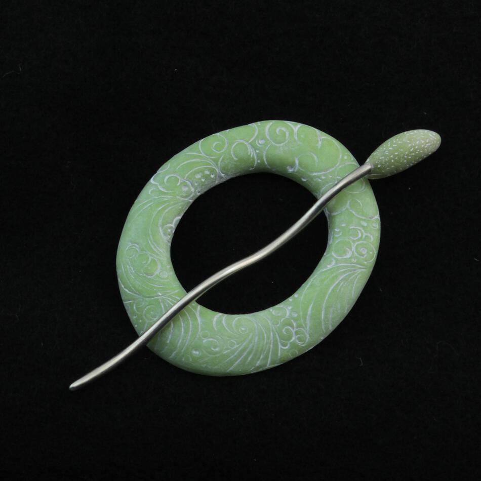 MultiCraft Equipment Jade Carved Ring Shawl Pin by Bonnie Bishoff Designs